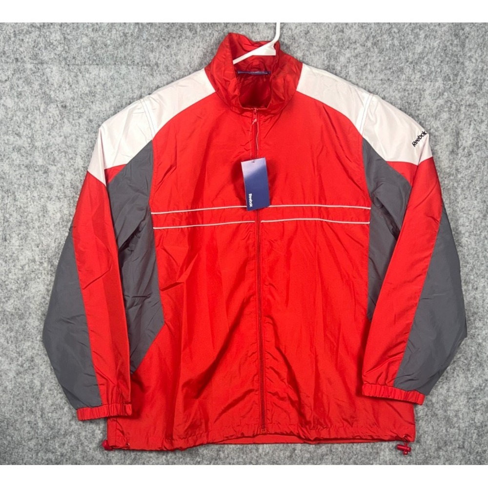 Reebok Performer Men's Large Red White Nylon Track Full Zip Up Windbreaker - Picture 1 of 10
